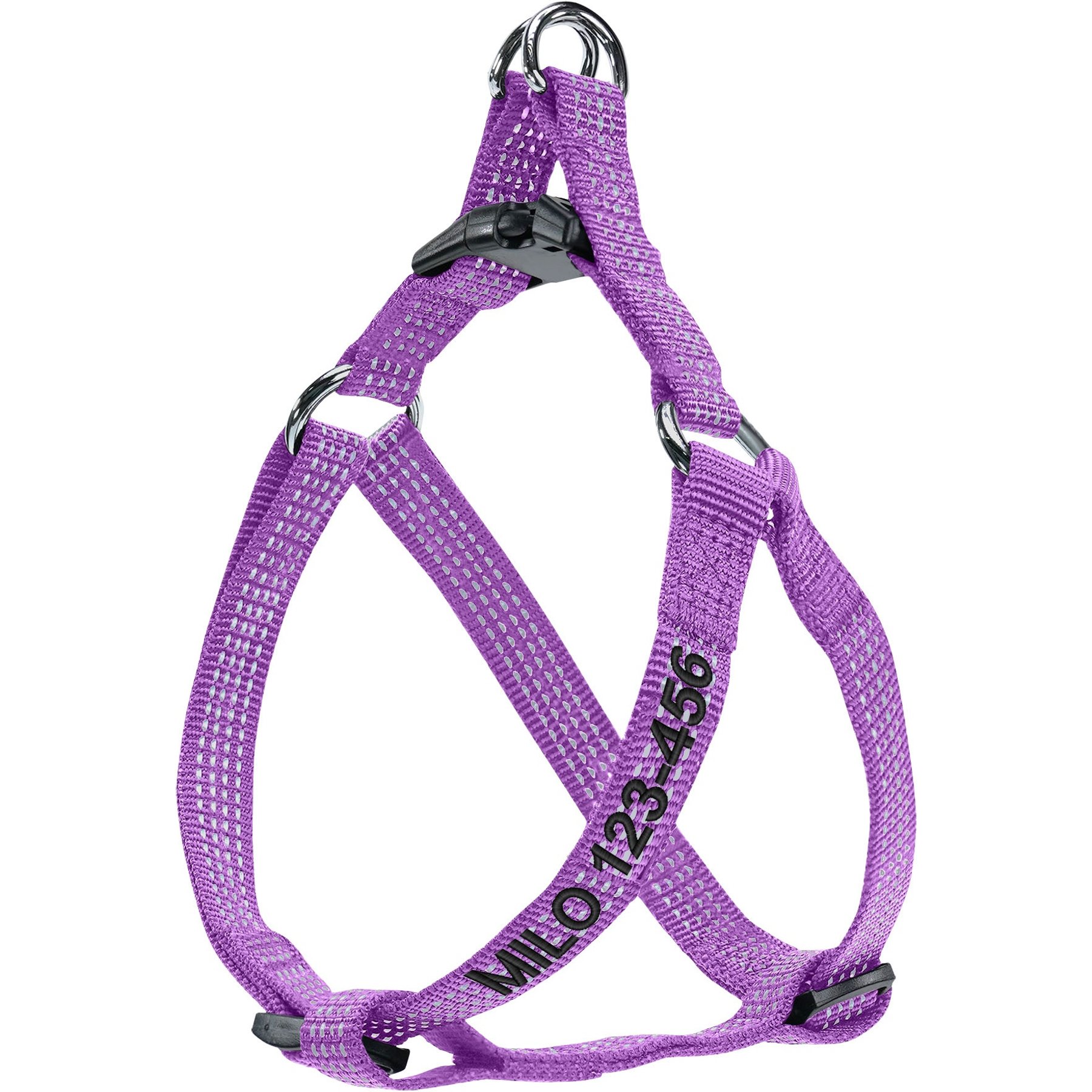 Pawtitas Custom Personalized Reflective Step-In Basic Dog Harness, Purple Orchid, Medium: 20 to 28-in chest