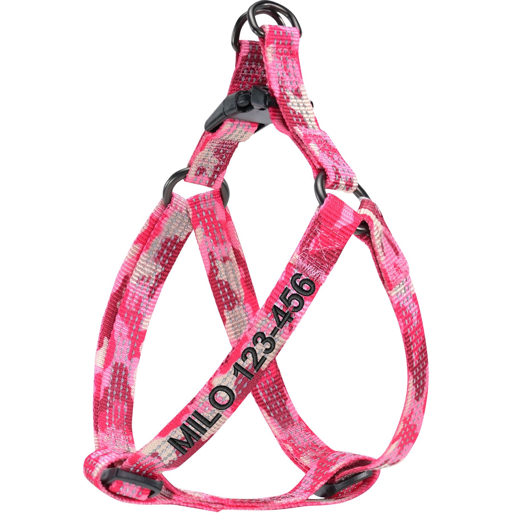 Pawtitas Custom Personalized Reflective Step-In Basic Dog Harness, Camouflage Pink, Small: 15 to 22-in chest