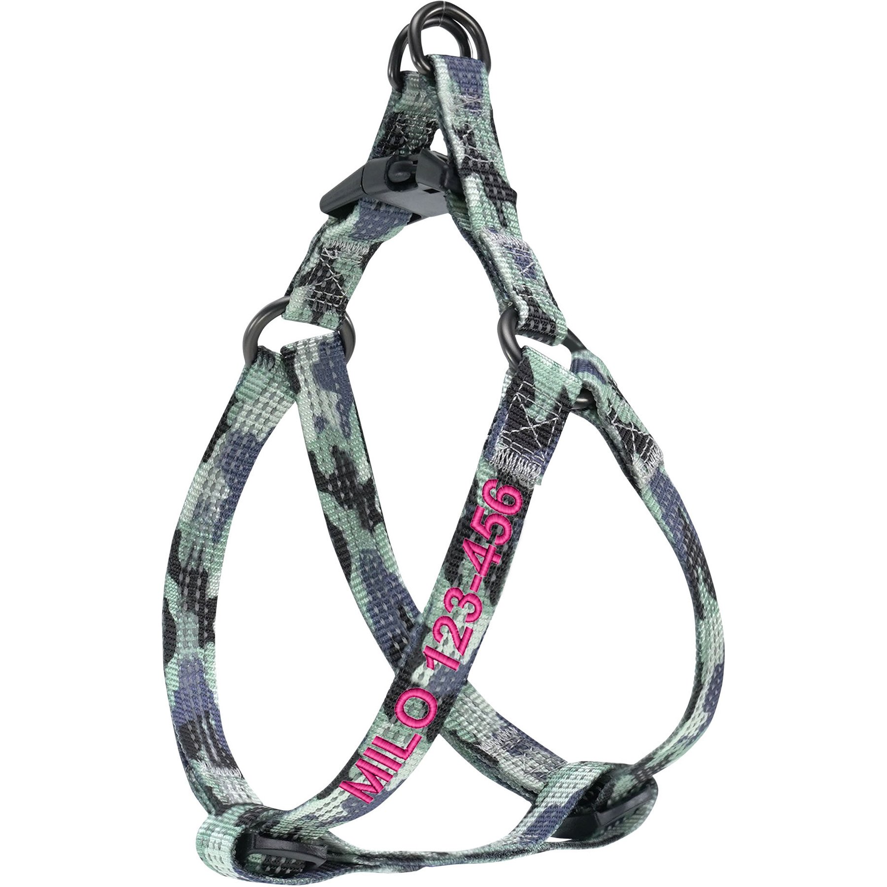 Pawtitas Custom Personalized Reflective Step-In Basic Dog Harness, Camouflage Grey, Large: 24 to 33-in chest