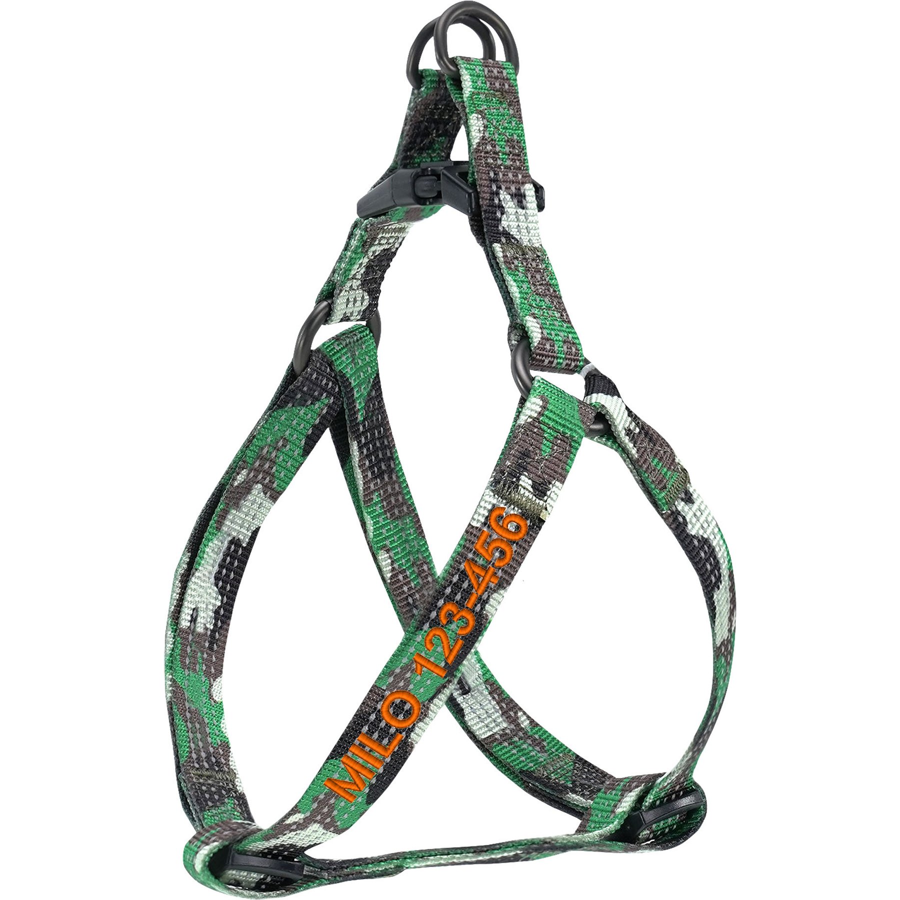Pawtitas Custom Personalized Reflective Step-In Basic Dog Harness, Camouflage Green, X-Small: 11 to 15-in chest