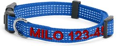Pawtitas Custom Personalized Reflective Adjustable Dog Collar, Blue, Large: 16 to 26-in neck, 1-in wide