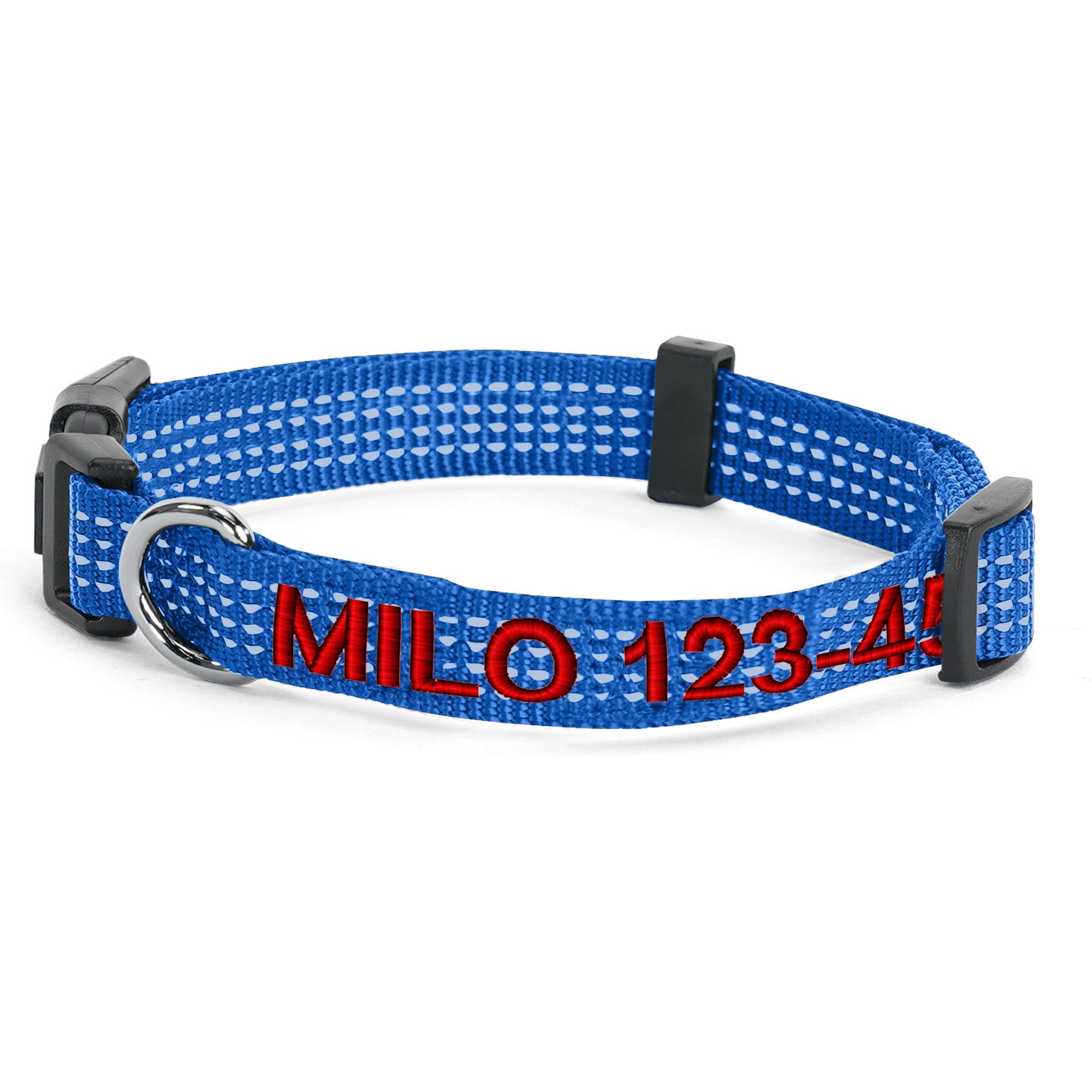 Pawtitas Custom Personalized Reflective Adjustable Dog Collar, Blue, Medium: 13 to 20-in neck, 3/4-in wide