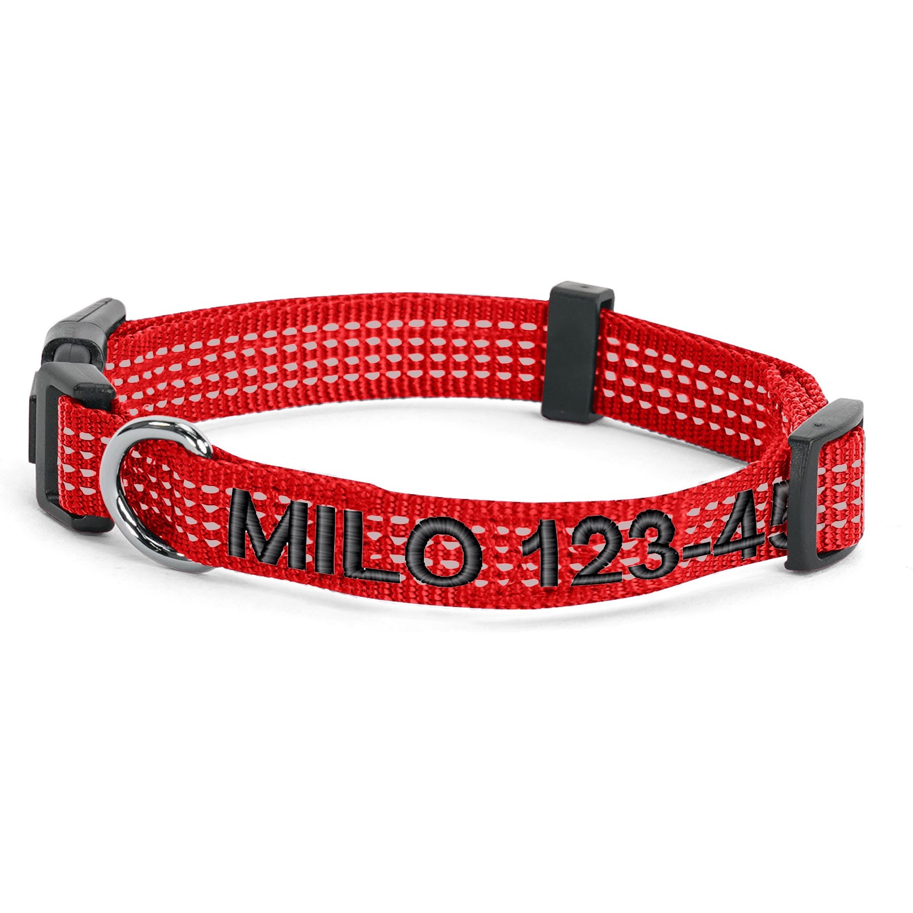 Pawtitas Custom Personalized Reflective Adjustable Dog Collar, Red, X-Small: 8 to 13-in neck, 3/8-in wide
