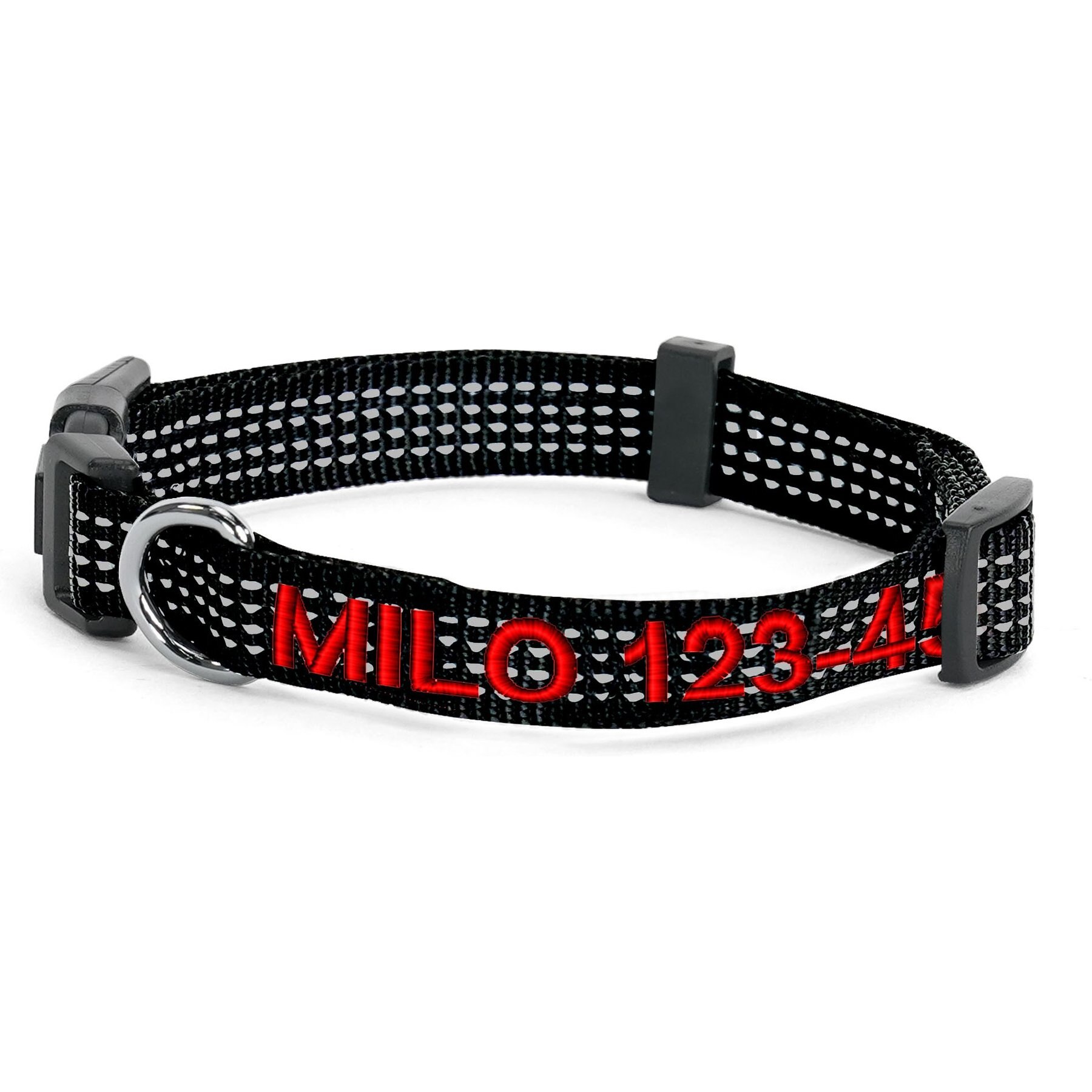 Pawtitas Custom Personalized Reflective Adjustable Dog Collar, Black, Medium: 13 to 20-in neck, 3/4-in wide