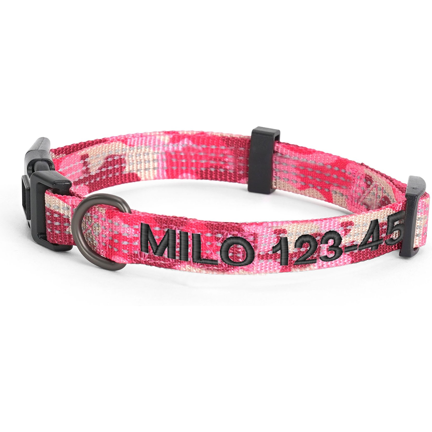 Pawtitas Custom Personalized Reflective Adjustable Dog Collar, Camouflage Pink, X-Small: 8 to 13-in neck, 3/8-in wide