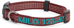Pawtitas Custom Personalized Reflective Adjustable Dog Collar, Marsala Brown, X-Small: 8 to 13-in neck, 3/8-in wide