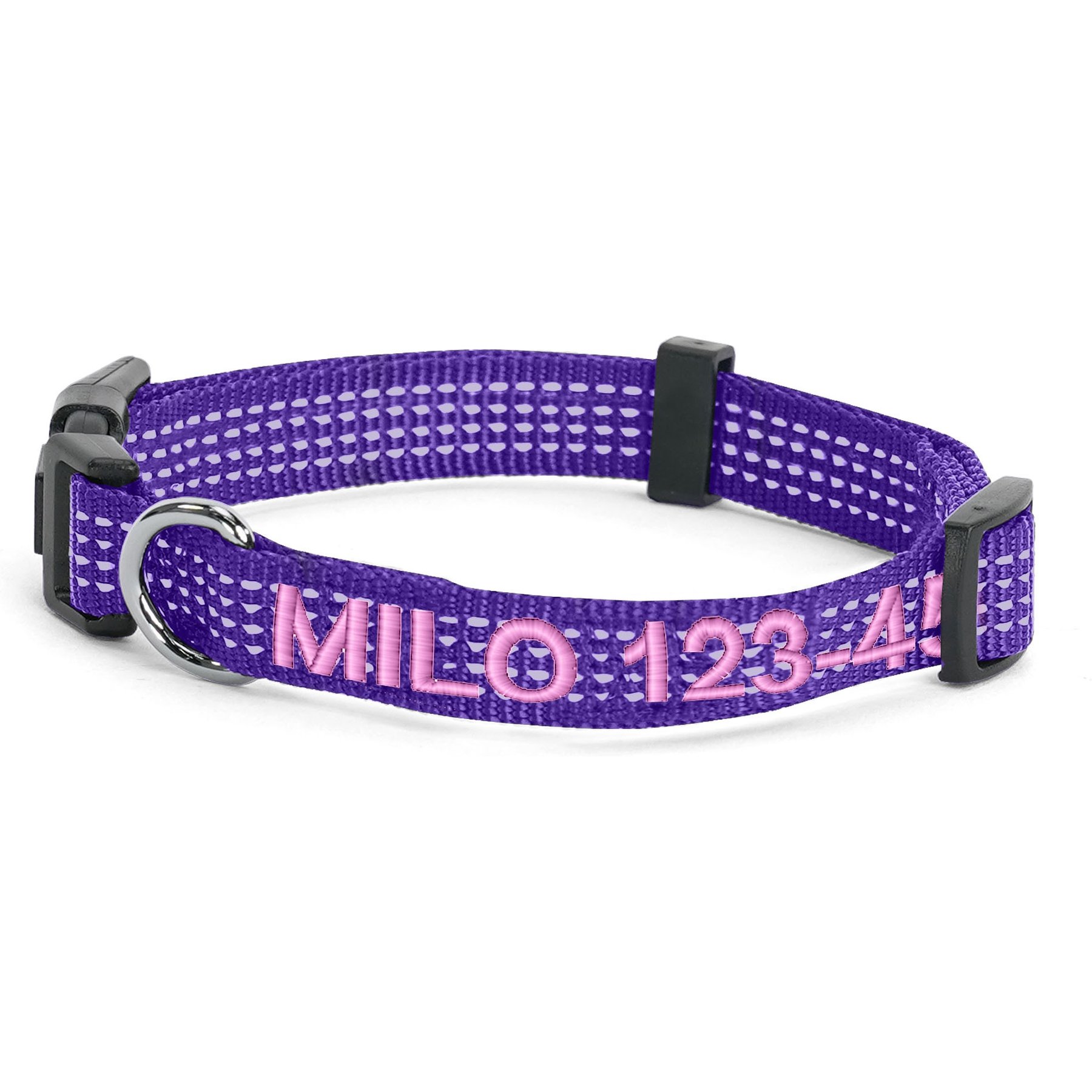 Pawtitas Custom Personalized Reflective Adjustable Dog Collar, Purple, Medium: 13 to 20-in neck, 3/4-in wide