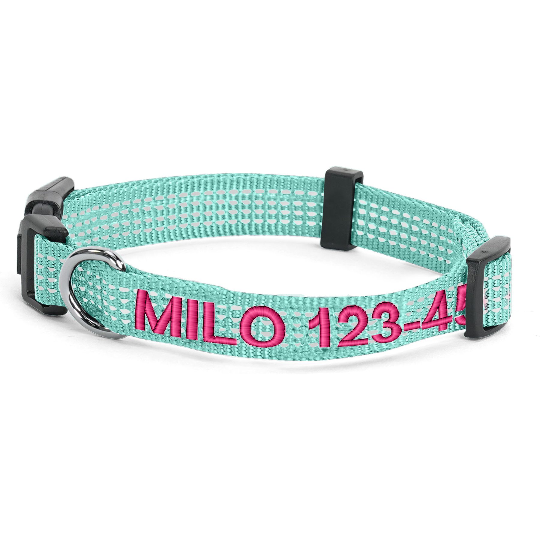 Pawtitas Custom Personalized Reflective Adjustable Dog Collar, Teal, Small: 11 to 16-in neck, 5/8-in wide