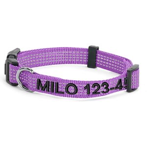 Pawtitas Custom Personalized Reflective Adjustable Dog Collar, Purple Orchid, Large: 16 to 26-in neck, 1-in wide