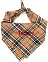 The Worthy Dog Personalized Plaid Dog Bandana, Tan, Large