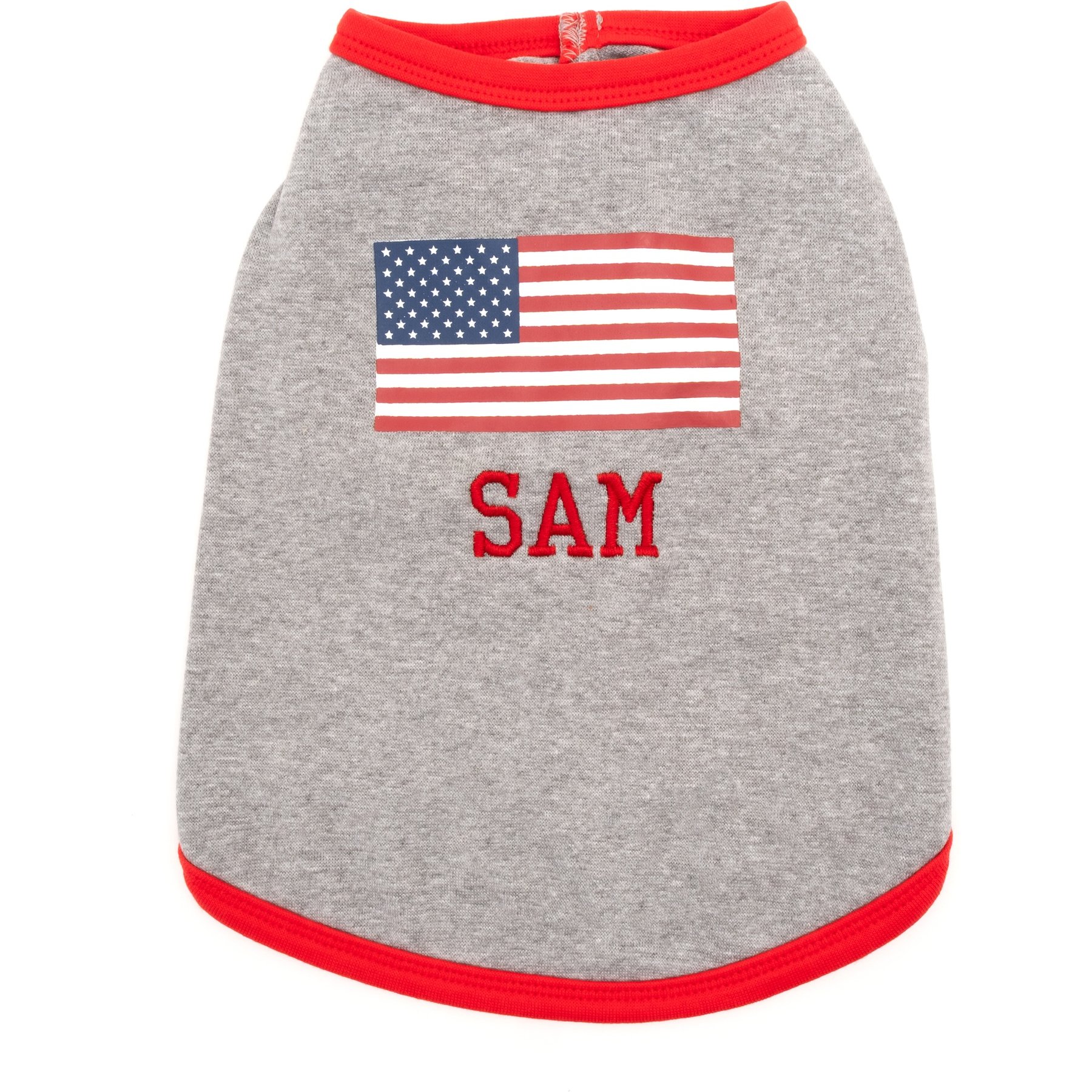 The Worthy Dog Personalized American Flag Machine Washable Dog Tee Shirt, Gray, Small