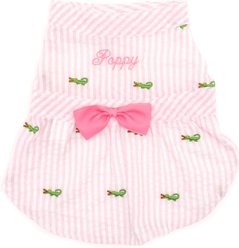 The Worthy Dog Personalized Machine Washable Stripe Alligator Dog Dress, Pink/White, XX-Large