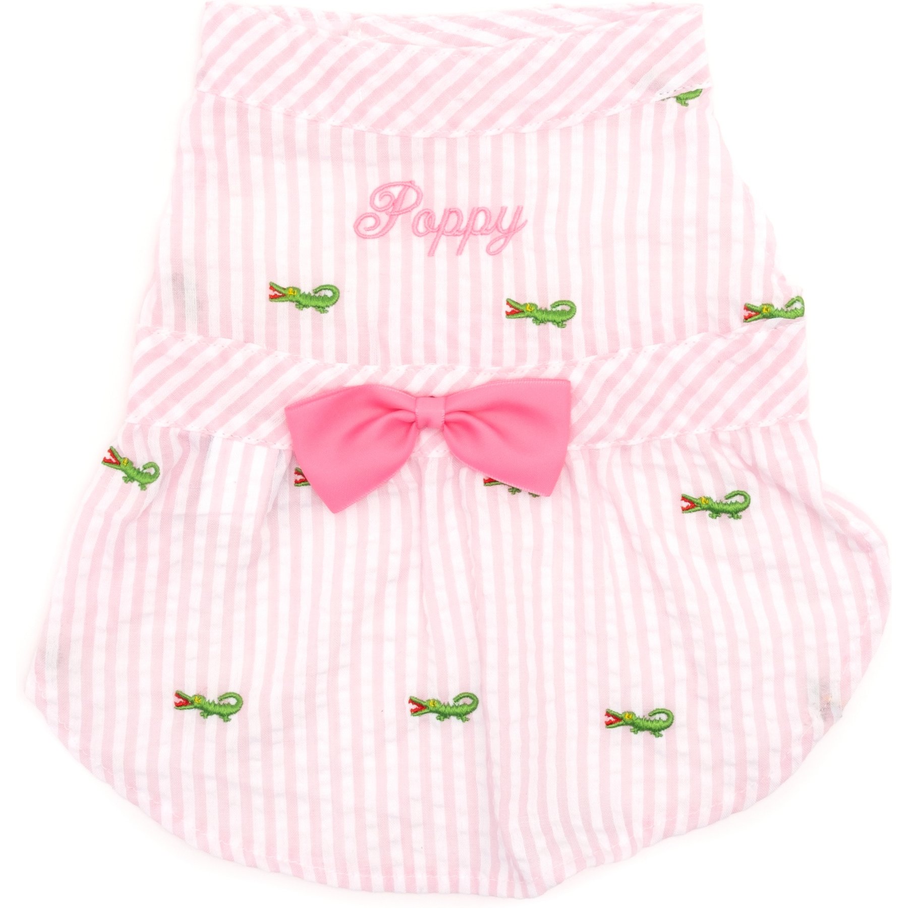 The Worthy Dog Personalized Machine Washable Stripe Alligator Dog Dress, Pink/White, XX-Large