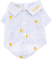 The Worthy Dog Personalized Rubber Duck Machine Washable Stripe Dog Shirt, Light Blue/White, Small