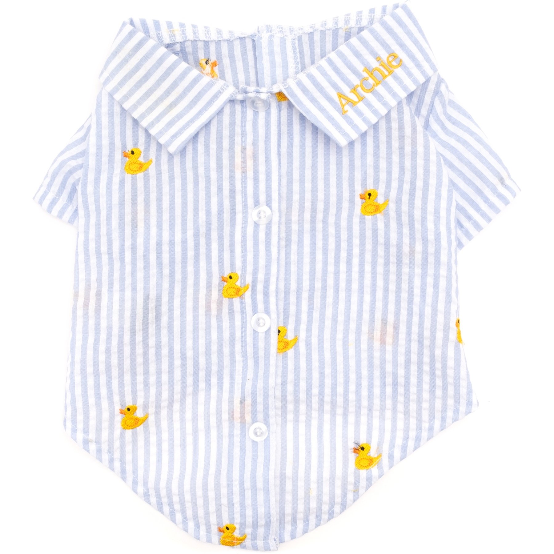 The Worthy Dog Personalized Rubber Duck Machine Washable Stripe Dog Shirt, Light Blue/White, Large