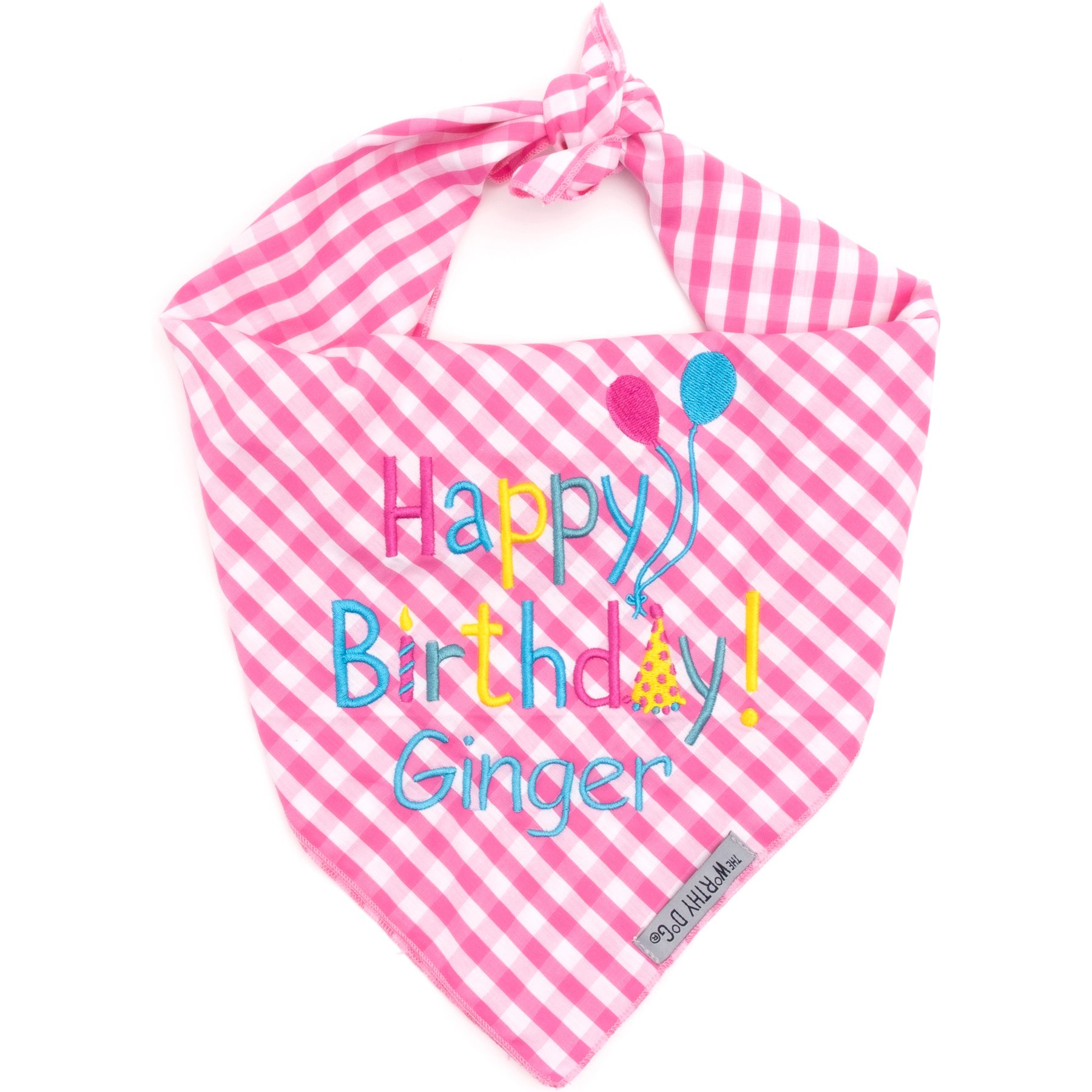 The Worthy Dog Personalized Happy Birthday Dog Bandana, Pink, Small