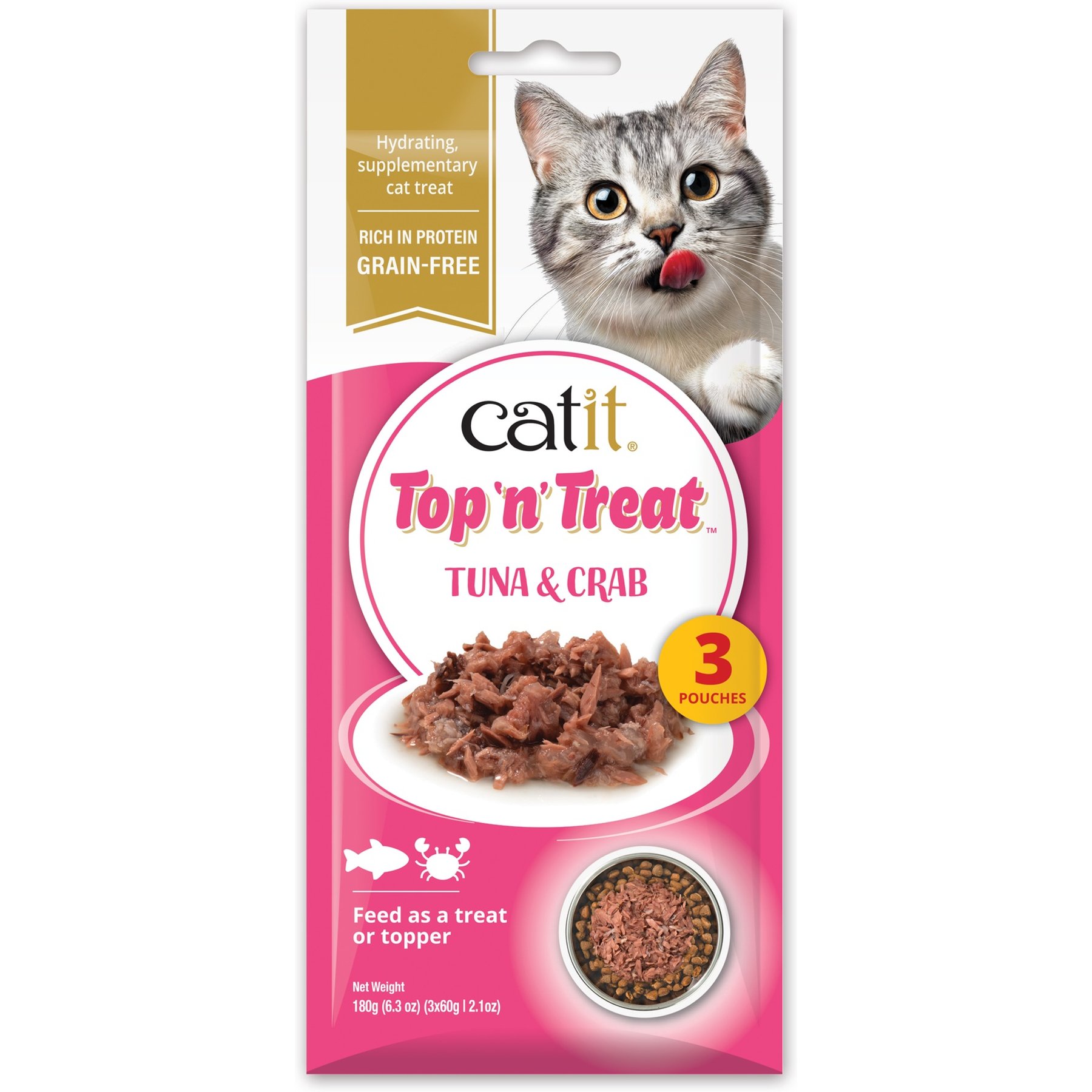 Catit Top N Treat Tuna & Crab Flavored Wet Cat Food Topper, 2.11-oz pouch, 3 count