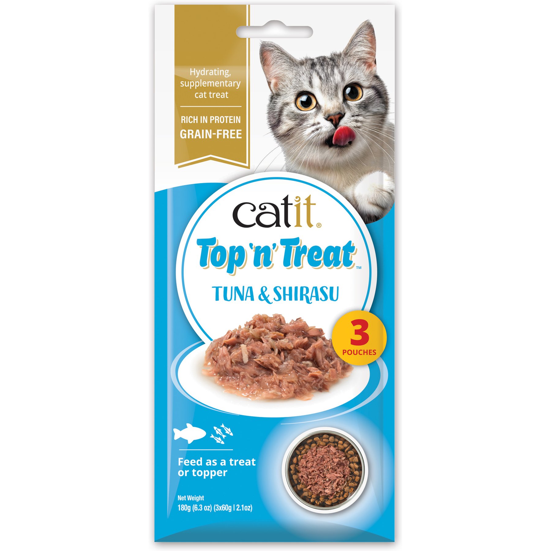 Catit Top N Treat Tuna & Shirasu Flavored Wet Cat Food Topper, 2.11-oz pouch, 3 count