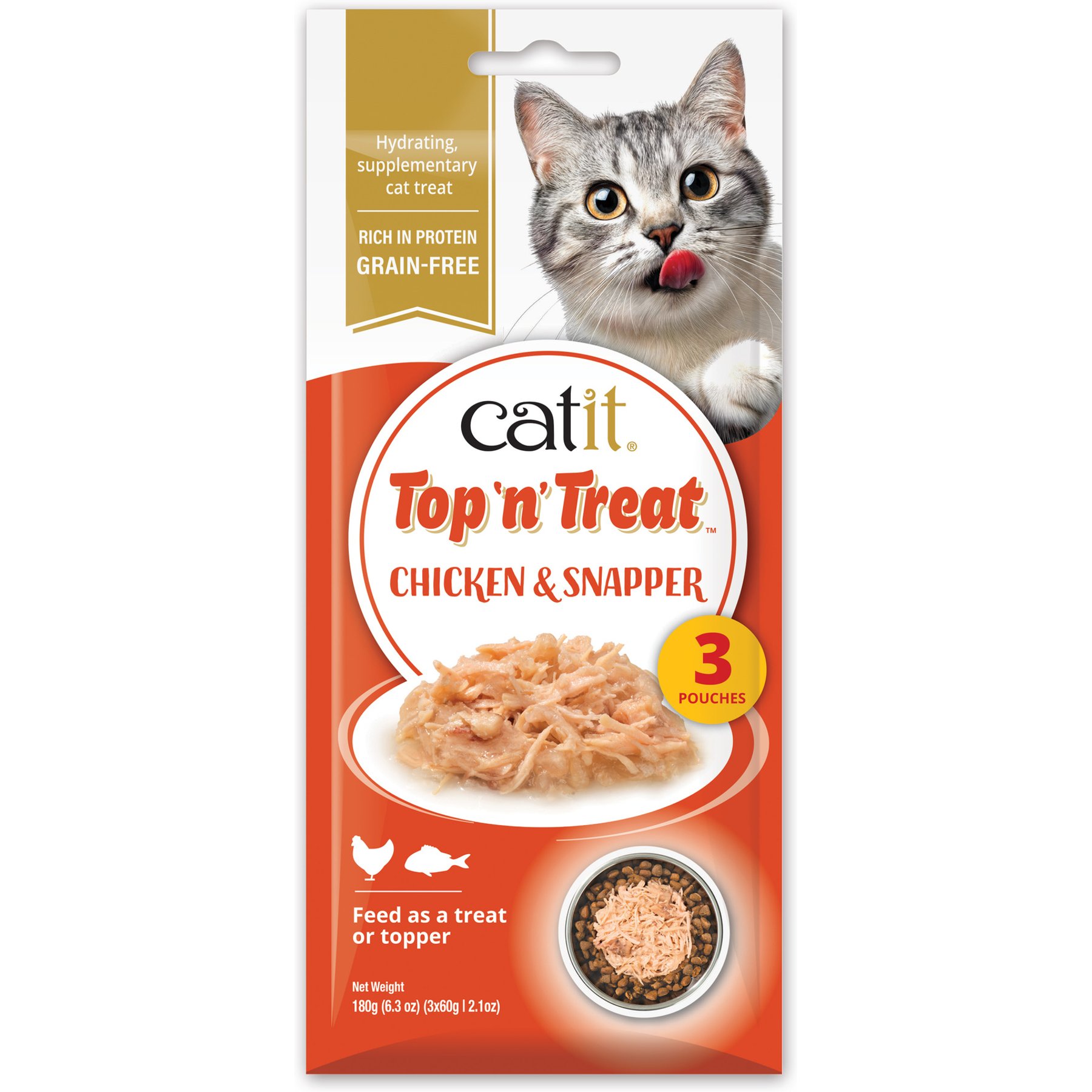 Catit Top N Treat Chicken & Snapper Flavored Wet Cat Food Topper, 2.11-oz pouch, 3 count