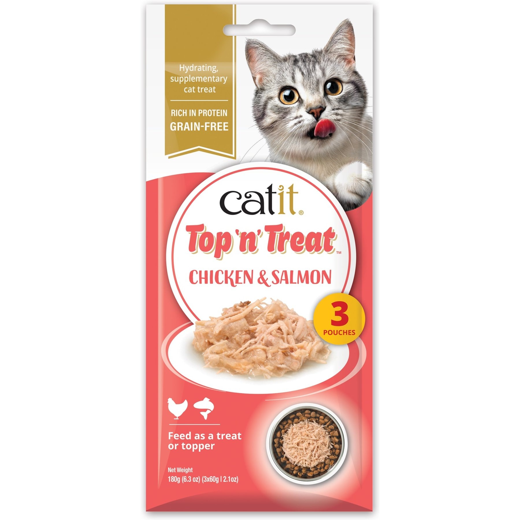 Catit Top N Treat Chicken & Salmon Flavored Wet Cat Food Topper, 2.11-oz pouch, 3 count
