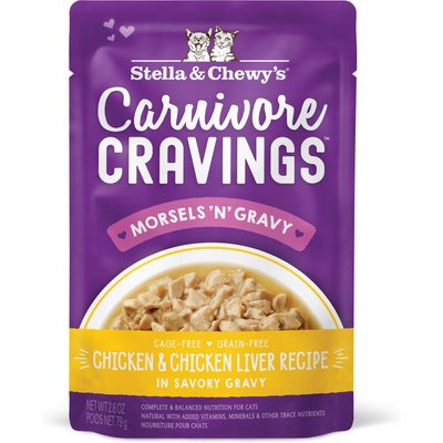 Stella & Chewy's Stella & Chewy's Carnivore Cravings Morsels'N'Gravy Chicken & Chicken Liver Recipe Cat Food, 2.8-oz pouch, case of 12