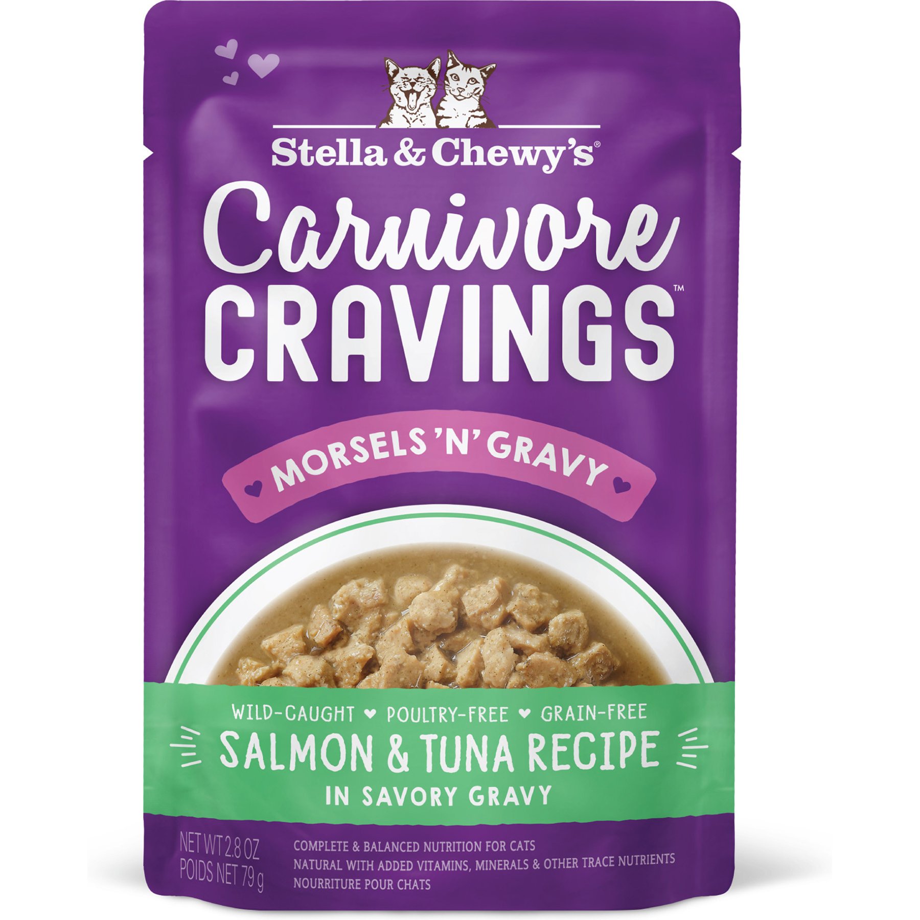 Stella & Chewy's Carnivore Cravings Morsels'N'Gravy Salmon & Tuna Recipe Cat Food, 2.8-oz pouch, case of 12