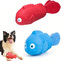 gerhui Clown Fish Squeaky Chew Dog Toy, Blue/Red