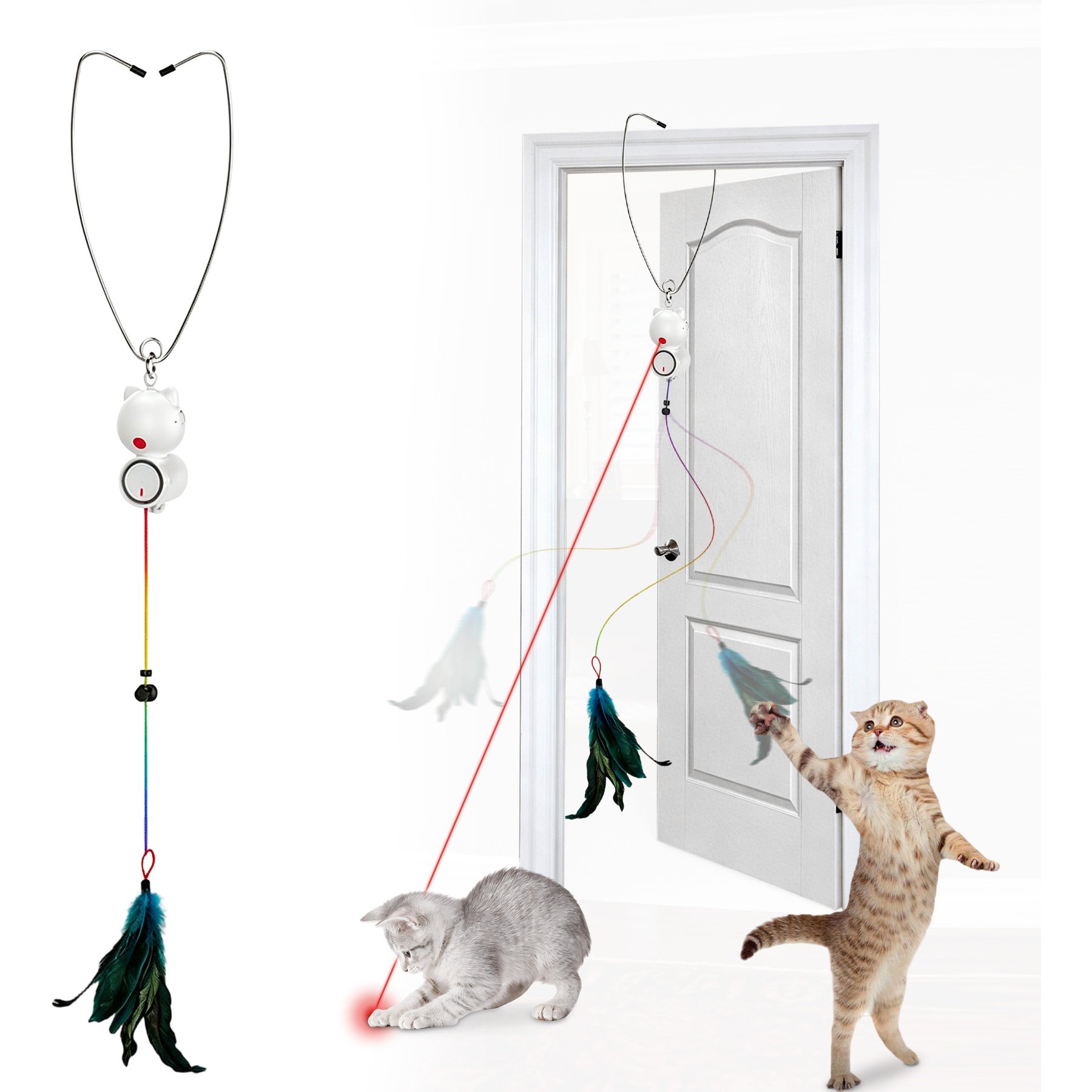 Twinsing Automatic Hanging Rechargeable Smart Motion Wand Chasers Cat Toy, White