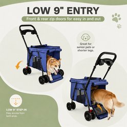 Yafylly Breathable Mesh with 4 Shockproof Wheels, Storage Tray, 2 Fixed Safety Leashes, Large Space Carrier Dog & Cat Stroller, Small, Blue slide 2 of 9