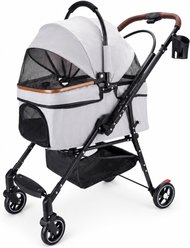 Yafylly 360 Degree Swivel 4 Wheel Foldable Dog & Cat Stroller with Detachable Carrier Travel Bag, Rear Brakes, Mesh Cabin, Adjustable Canopy & Storage Basket, Gray, Medium slide 2 of 8