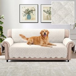 H.VERSAILTEX Fleece Fabric 3-Seater Waterproof Quilted Couch Sofa Dogs Furniture Cover, White