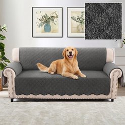 H.VERSAILTEX Fleece Fabric 3-Seater Waterproof Quilted Couch Sofa Dogs Furniture Cover, Charcoal Gray
