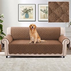 H.VERSAILTEX Fleece Fabric 3-Seater Waterproof Quilted Couch Sofa Dogs Furniture Cover, Caramel
