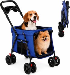 Yafylly Breathable Mesh with 4 Shockproof Wheels, Storage Tray, 2 Fixed Safety Leashes, Large Space Carrier Dog & Cat Stroller, Small, Blue