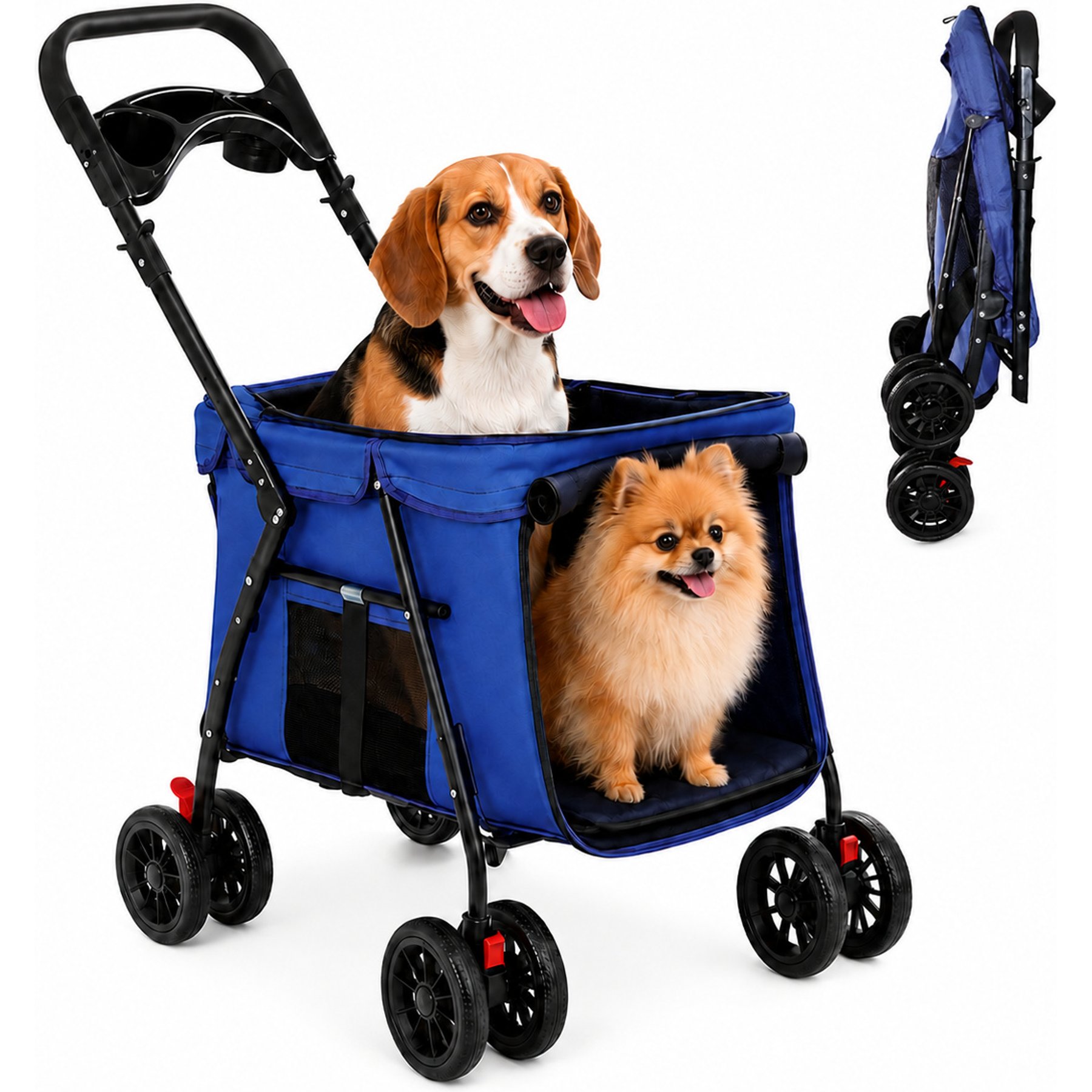 Yafylly Breathable Mesh with 4 Shockproof Wheels, Storage Tray, 2 Fixed Safety Leashes, Large Space Carrier Dog & Cat Stroller, Small, Blue