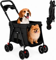 Yafylly Breathable Mesh with 4 Shockproof Wheels, Storage Tray, 2 Fixed Safety Leashes, Large Space Carrier Dog & Cat Stroller, Small, Black
