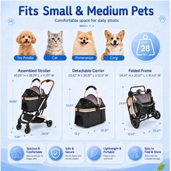 Yafylly 2-in-1 Detachable Foldable with Carry Basket, One-Hand Fold, 360° Swivel Wheels, Adjustable Canopy, Telescopic Handle Dog & Cat Stroller, Small, Black slide 2 of 7