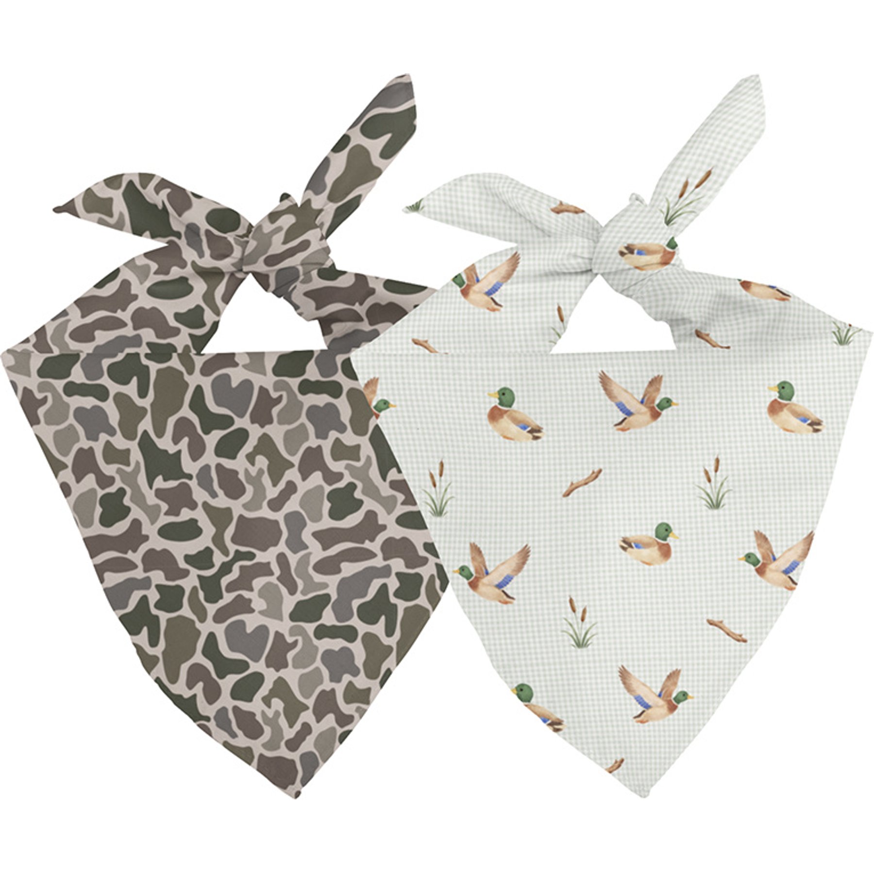 Dog Bandana Co. Ducks & Camo Tie On Reversible Dog Bandana, Green, Large