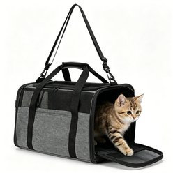 MIXJOY Double-Door Top-Loading Soft-Sided Travel Carry Bag Purse Dog & Cat Carrier, Grey, Large