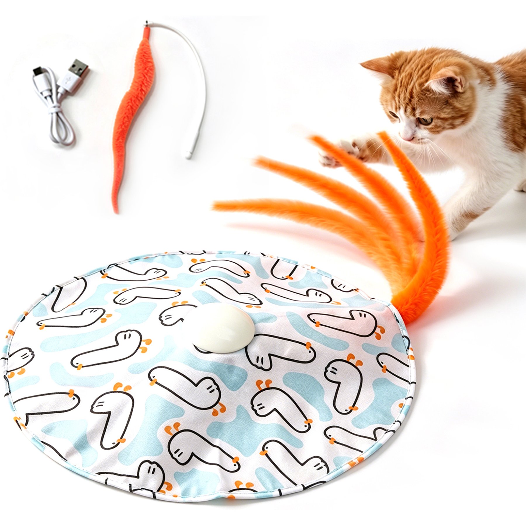 Niubya Smart Interactive Hide & Seek Ball with Feather Tail & Cover Cat Toy, Blue