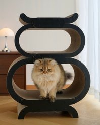 Fairela Multi-Level Cardboard House Modern Cat Scratcher Lounge with Reversible Scratch Pads, Black, 22.4 x 13.2 x 28.2-in