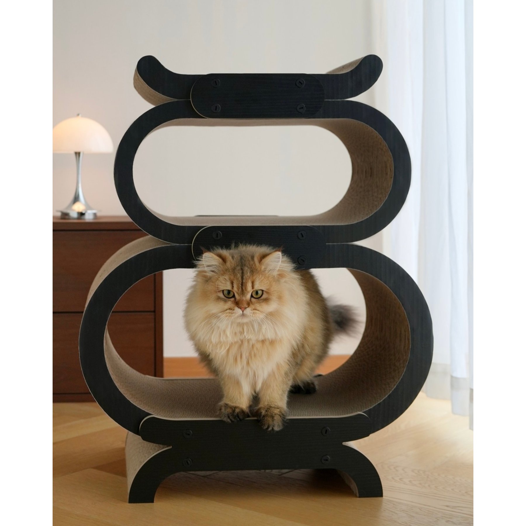 Fairela Multi-Level Cardboard House Modern Cat Scratcher Lounge with Reversible Scratch Pads, Black, 22.4 x 13.2 x 28.2-in