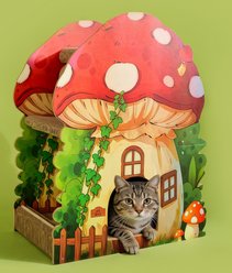 Fairela Alice Mushroom Multi-Level Cardboard Cat Condo Scratcher House with Scratch Pads, Hideaway Playhouse & Interactive Furniture, Red, 22.4 x 13.2 x 29-in