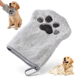 Muddi Pet Microfiber Reusable Wipes Machine Washable Single Grooming Mitt for Dogs & Cats, Grey, 6.5 x 11-in