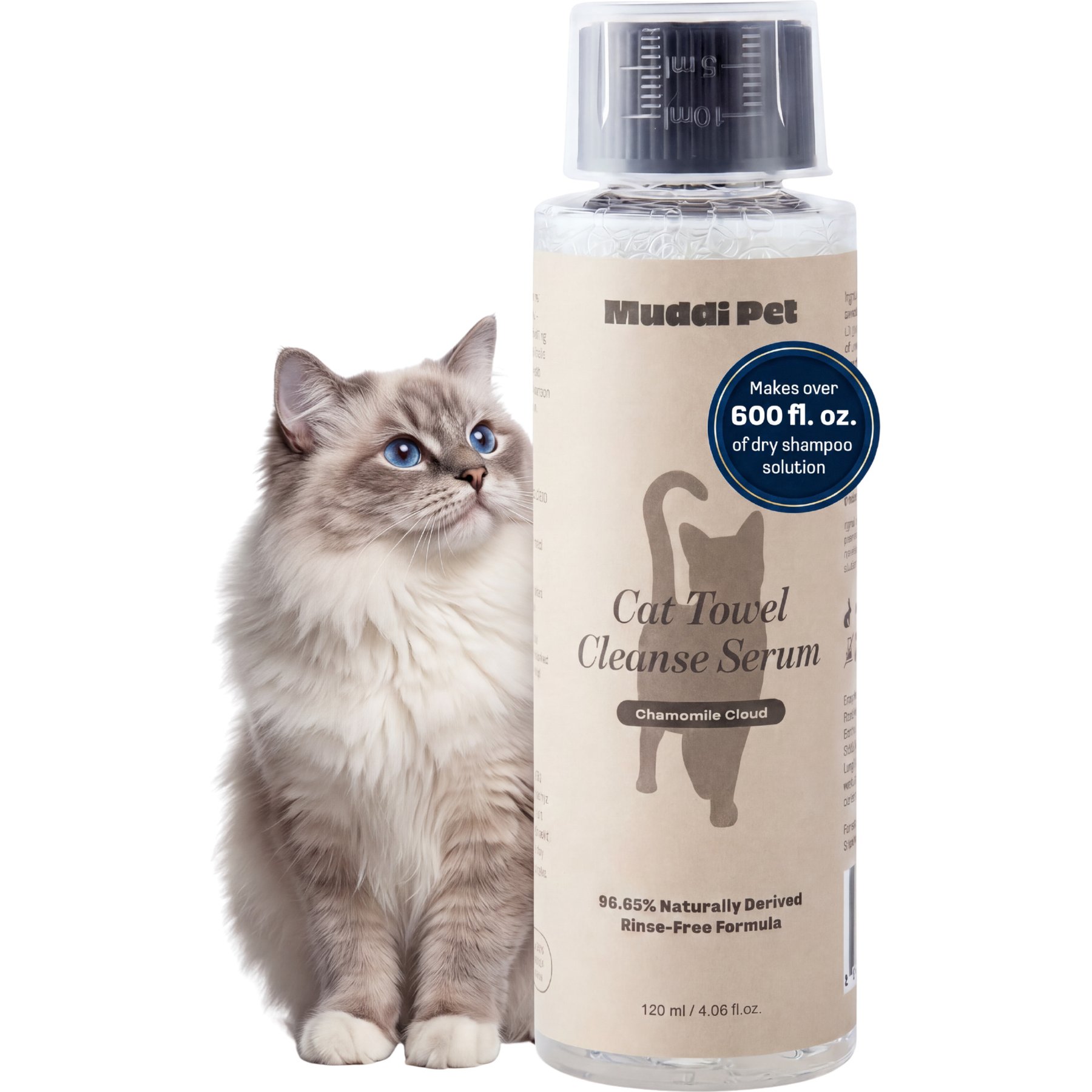 Muddi Pet Concentrated Rinse-Free Cat Shampoo & Conditioner, 4-fl oz bottle