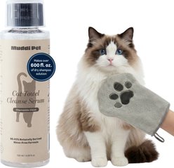 Muddi Pet Concentrated Rinse-Free Cat Shampoo & Conditioner with Bath Mitt, Grey, 4-fl oz bottle, 2 count