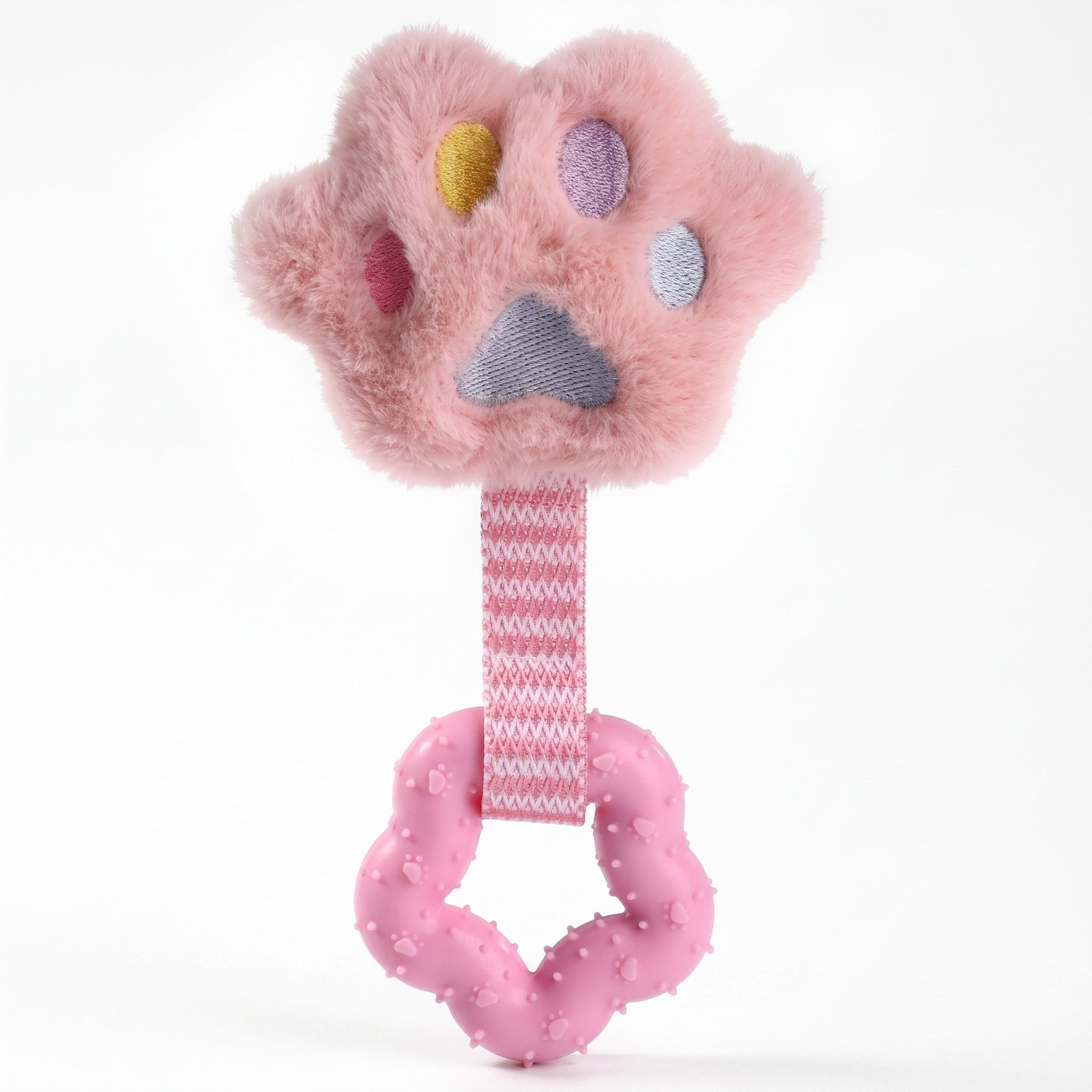 Kseroo Star Ribbon Cat Paw Plush Dog Chew Toy, Pink