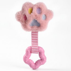 Kseroo Star Ribbon Cat Paw Plush Dog Chew Toy, Pink