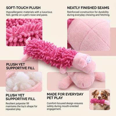 Show full view: Kseroo Pig Mop Plush Dog Chew Toy, Pink slide 5 of 9