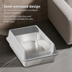 Bencmate Stainless Steel L10 Thickened Anti Scratch Leakproof Non Stick Odor Control Self Clean Cat Litter Box, 15.75 x 23.62 x 3.94-in, Grey slide 2 of 6